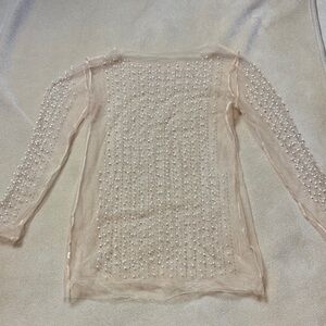 Sheer Pearl-Studded Blouse in Cream